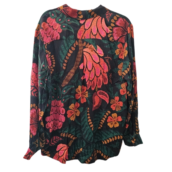 Farm Rio Collared Button Down Blouse Top Flowerdoscopic Artcore Large - Picture 2 of 6